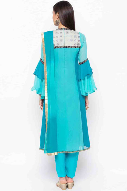 Blue Colour Plus Size Stitched Georgette Embroidery Pant Style Suit BW1070208 A