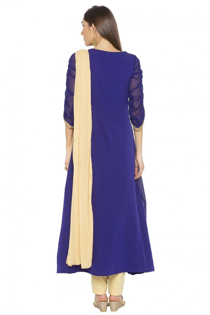 Blue Colour Plus Size Stitched Georgette Embroidery Pant Style Suit BW1070257 A
