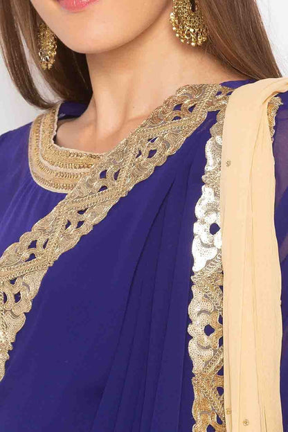 Blue Colour Plus Size Stitched Georgette Embroidery Pant Style Suit BW1070257 B