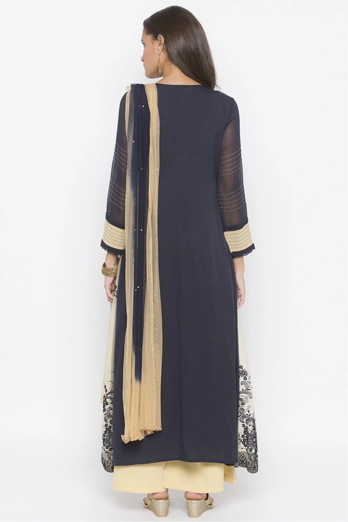 Blue Colour Plus Size Stitched Net Embroidery Palazzo Pant Suit BW1070274 A