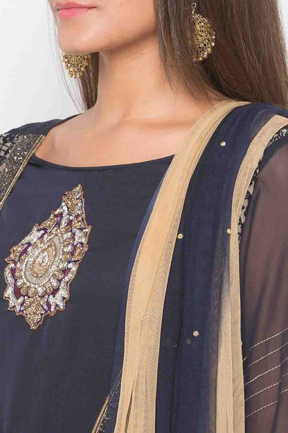 Blue Colour Plus Size Stitched Net Embroidery Palazzo Pant Suit BW1070274 B