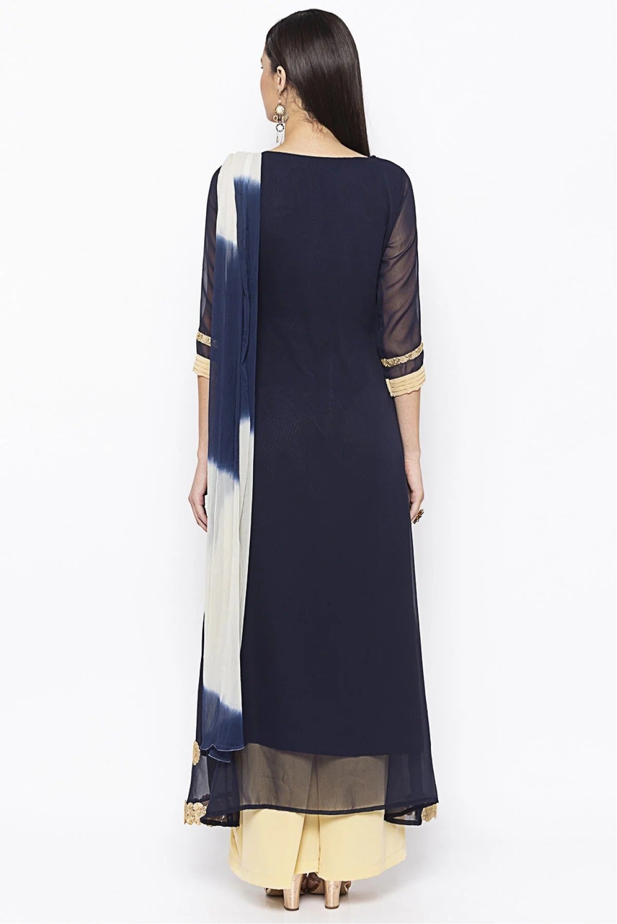 Blue Colour Plus Size Stitched Net Embroidery Palazzo Pant Suit BW1070278 A