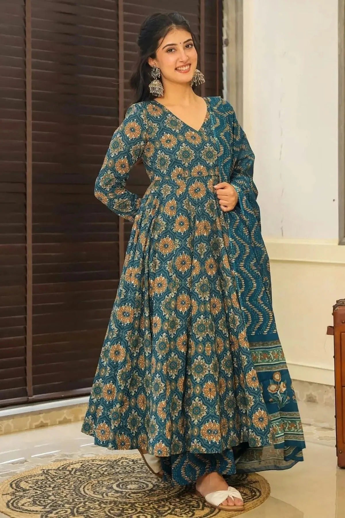Blue Colour Printed Muslin Stitched Suit SS1112457
