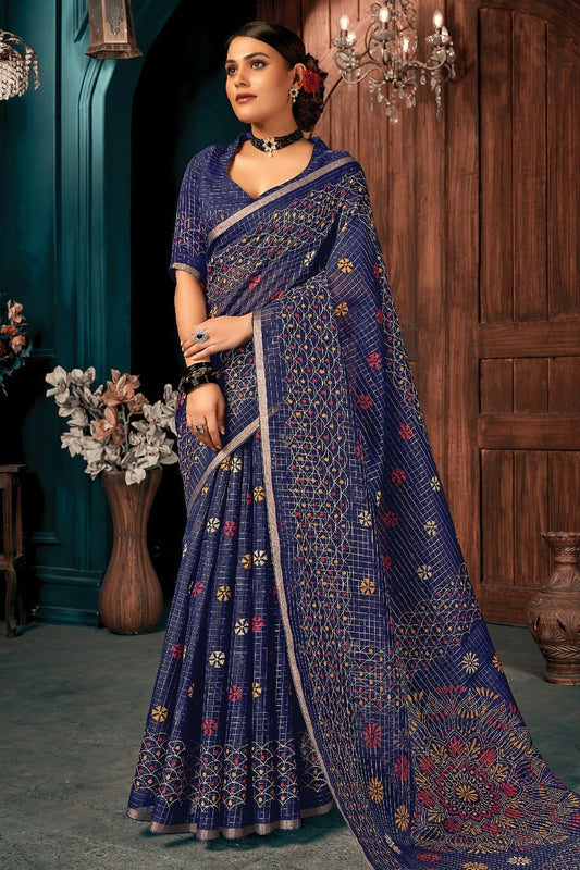 Blue Colour Printed Work Cotton Saree SD1101307