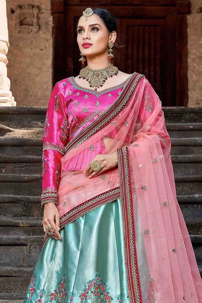Blue Colour Pure Satin Resham Work Lehenga Choli LC1080190 A
