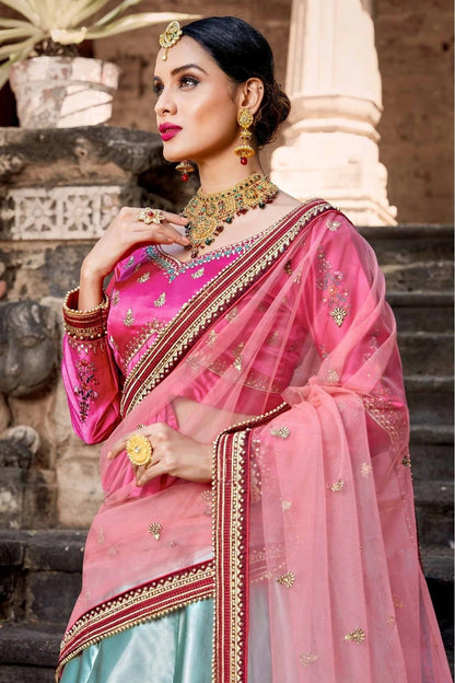 Blue Colour Pure Satin Resham Work Lehenga Choli LC1080190 B