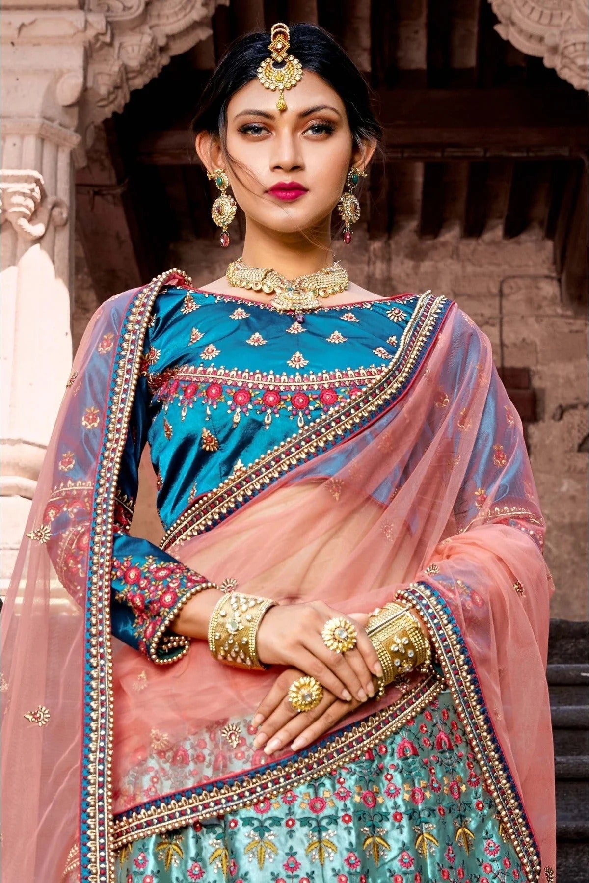 Blue Colour Pure Satin Resham Work Lehenga Choli LC1080191 A