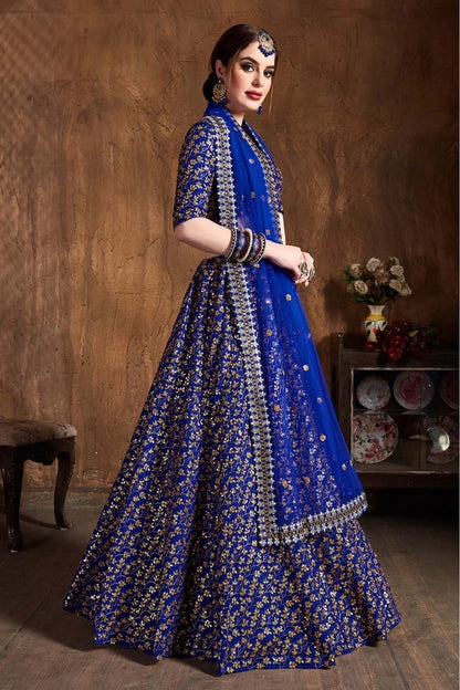 Blue Colour Raw Silk Lehenga Choli LC1010066