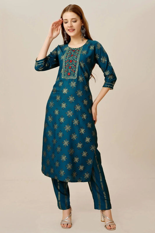Blue Colour Rayon Kurta And Pant Set KR1111307