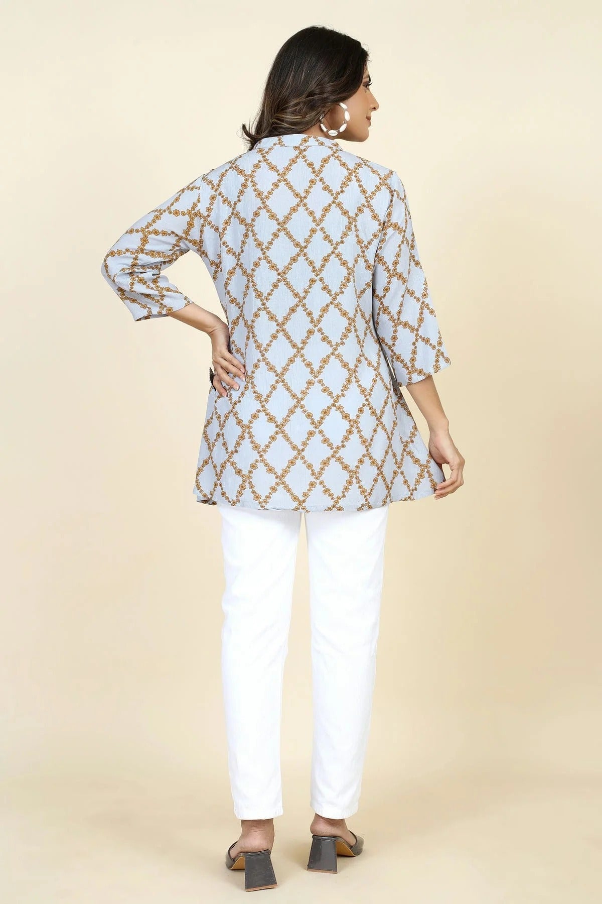 Blue Colour Rayon Printed Work Readymade Top TP1110752 A