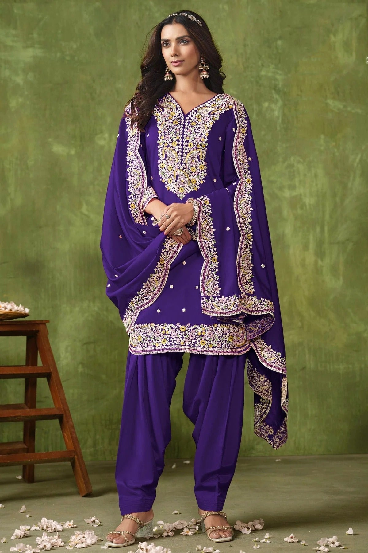 Blue Colour Roman Silk Patiala Suit SM1050549