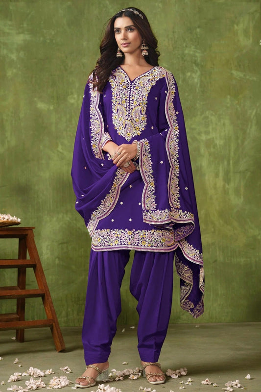 Blue Colour Roman Silk Patiala Suit SM1050549