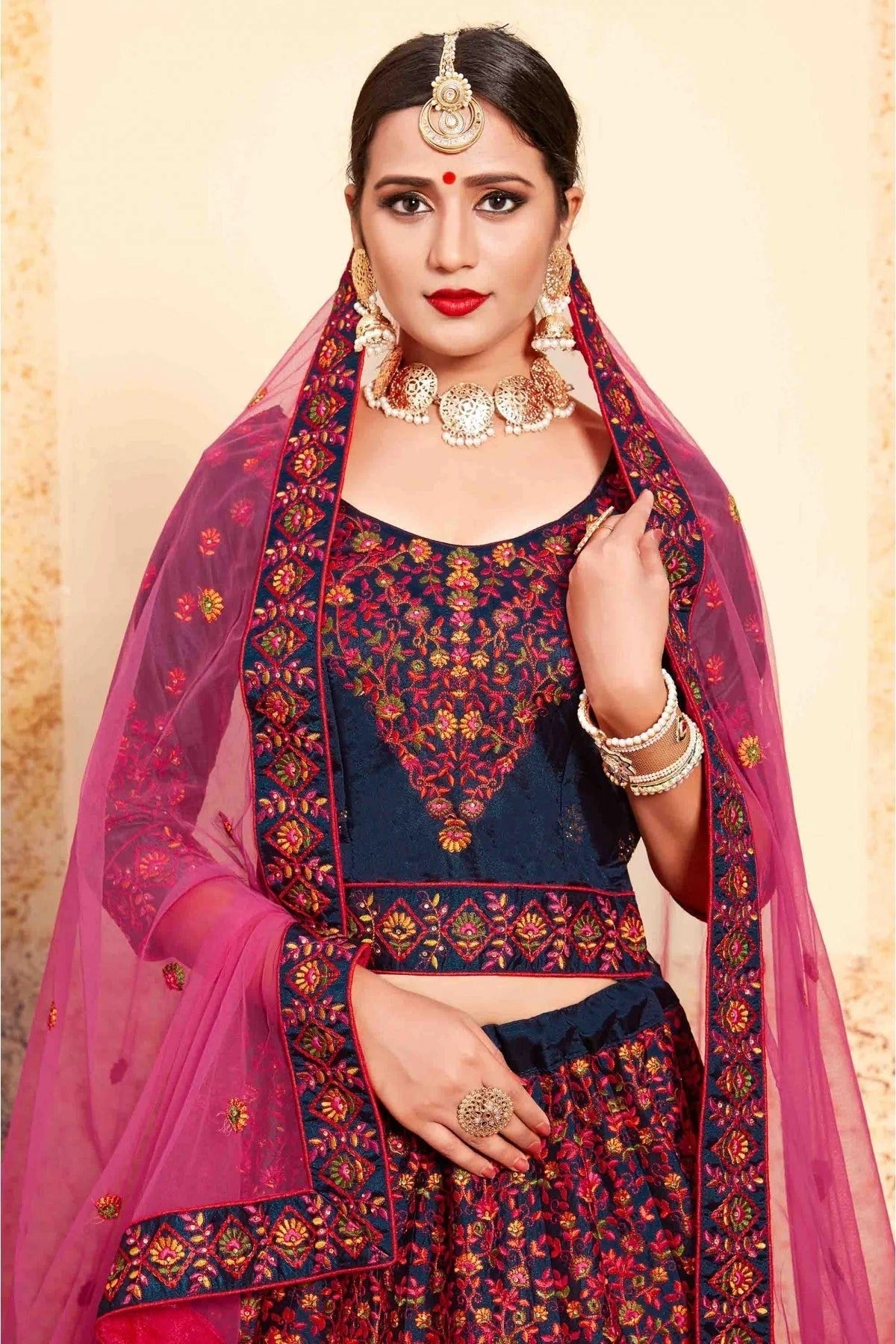Blue Colour Satin Embroidery Lehenga Choli LC1080195 A