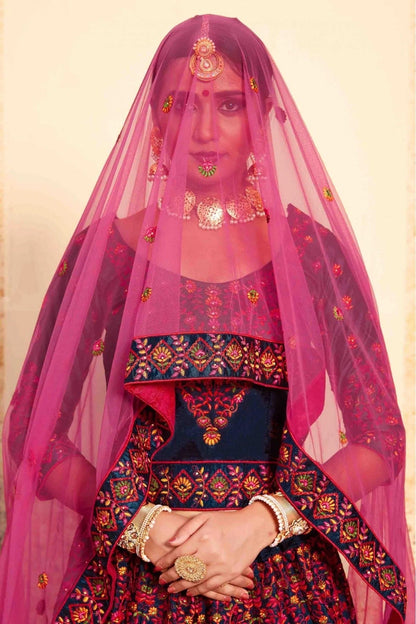 Blue Colour Satin Embroidery Lehenga Choli LC1080195 B