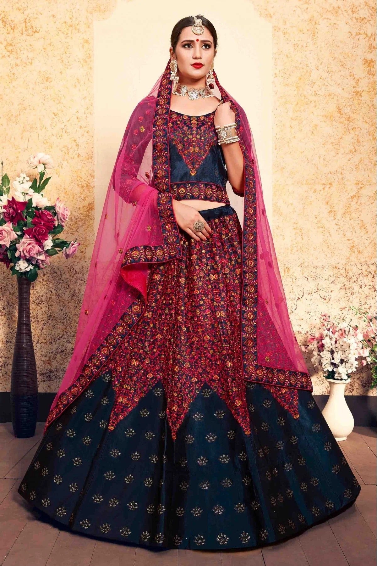 Blue Colour Satin Embroidery Lehenga Choli LC1080195