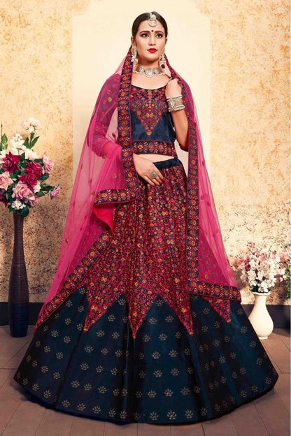 Blue Colour Satin Embroidery Lehenga Choli LC1080195