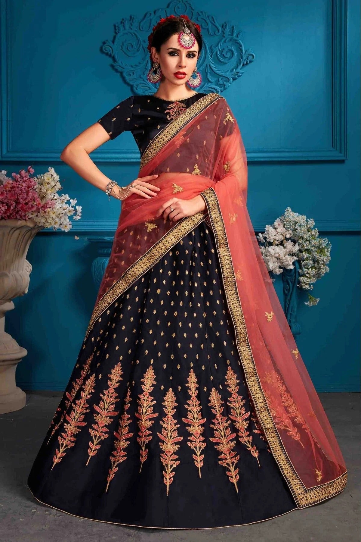 Blue Colour Satin Embroidery Lehenga Choli LC1080459
