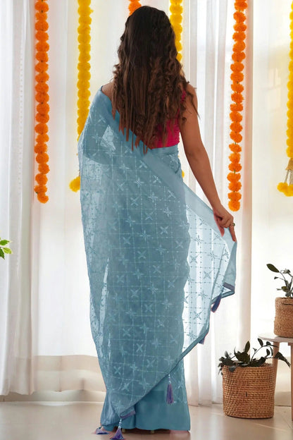 Blue Colour Satin Georgette Designer Saree SD1111834 A