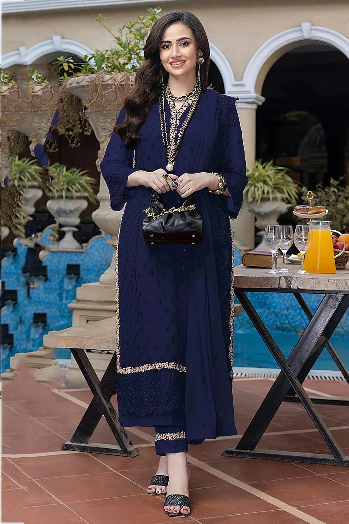 Blue Colour Semi Stitched Faux Georgette Pakistani Suit SM1140320