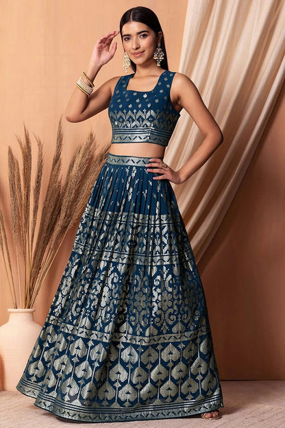 Blue Colour Semi Stitched Georgette Lehenga Choli LC1010308 A