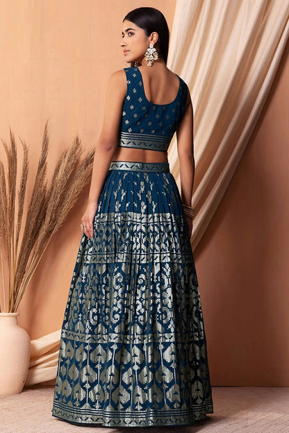 Blue Colour Semi Stitched Georgette Lehenga Choli LC1010308 B