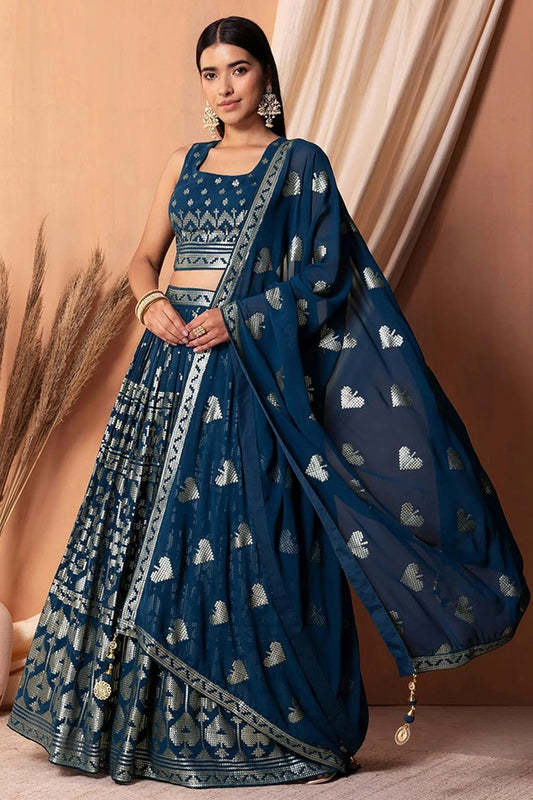 Blue Colour Semi Stitched Georgette Lehenga Choli LC1010308