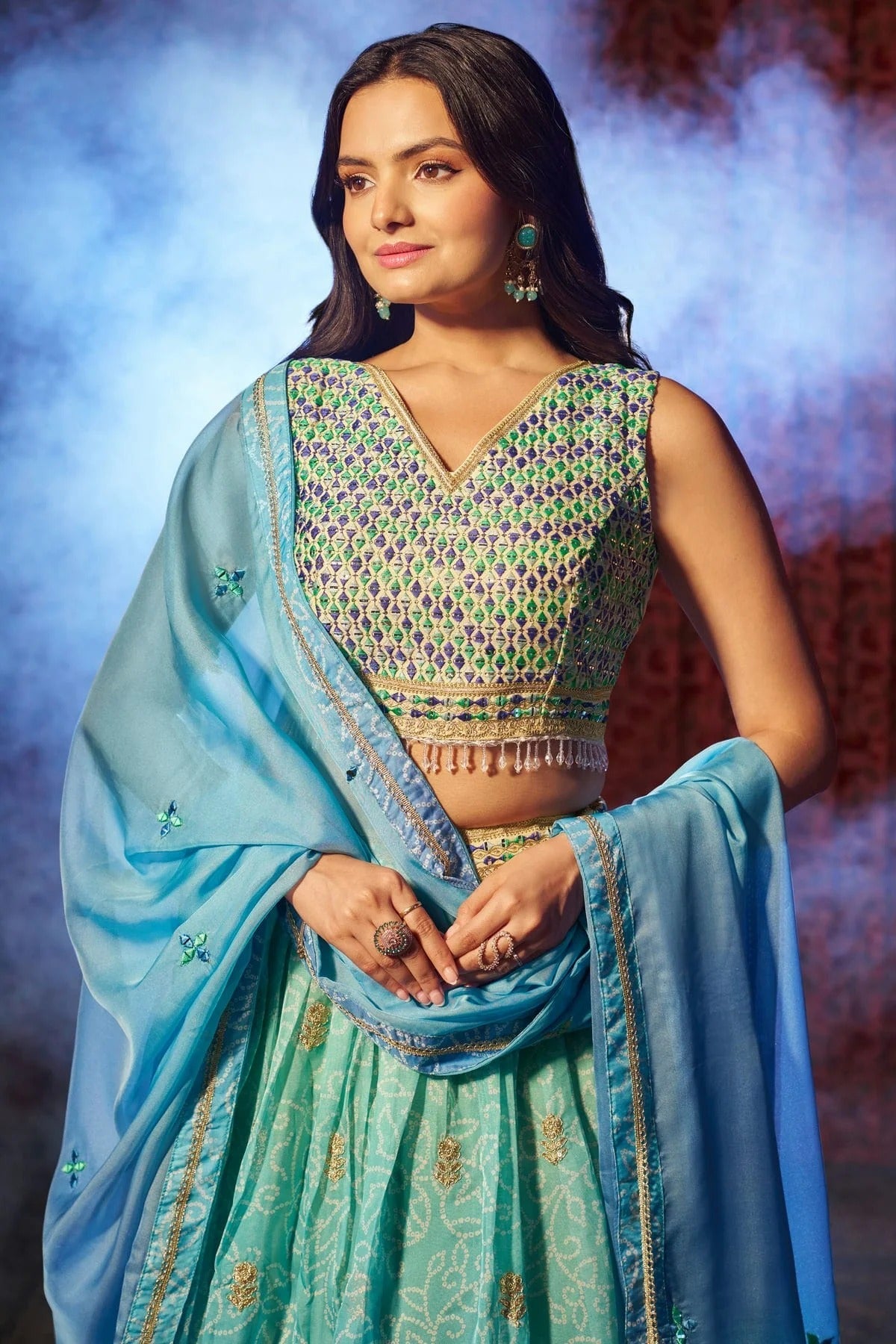 Blue Colour Semi Stitched Organza Lehenga Choli LC1080892 B