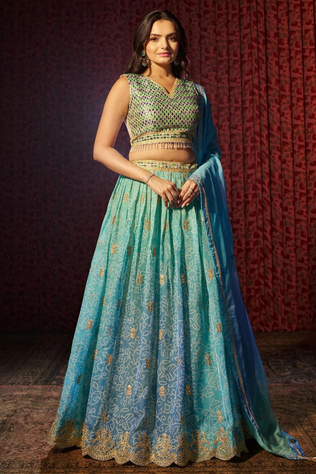 Blue Colour Semi Stitched Organza Lehenga Choli LC1080892