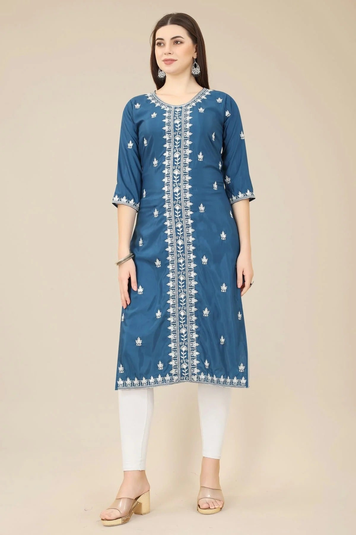 Blue Colour Shiny Silk Kurti KR1111005