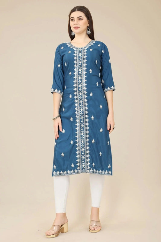 Blue Colour Shiny Silk Kurti KR1111005