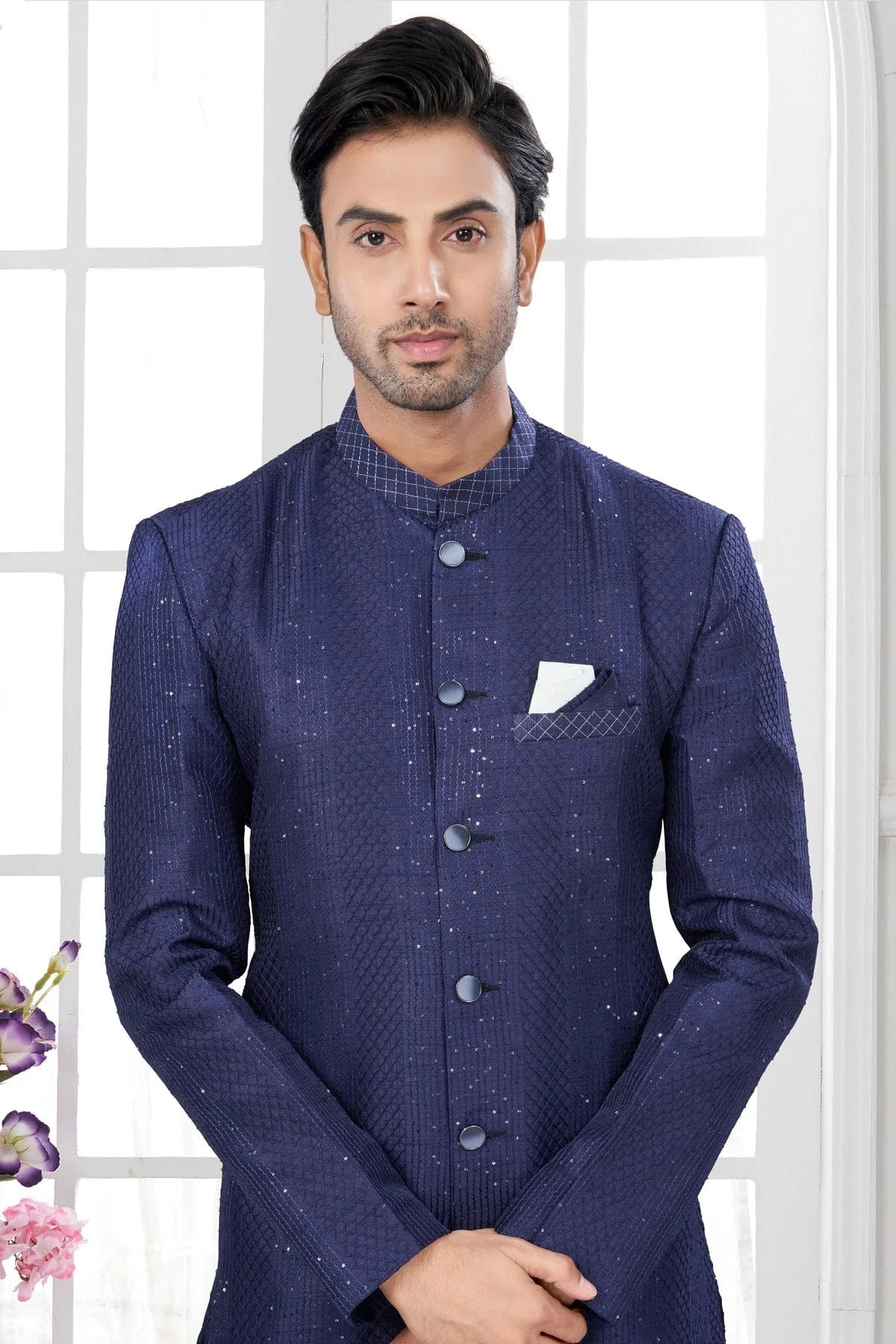 Blue Colour Silk Dupion Sherwani SH1040620 A