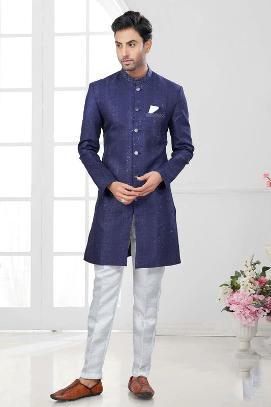 Blue Colour Silk Dupion Sherwani SH1040620