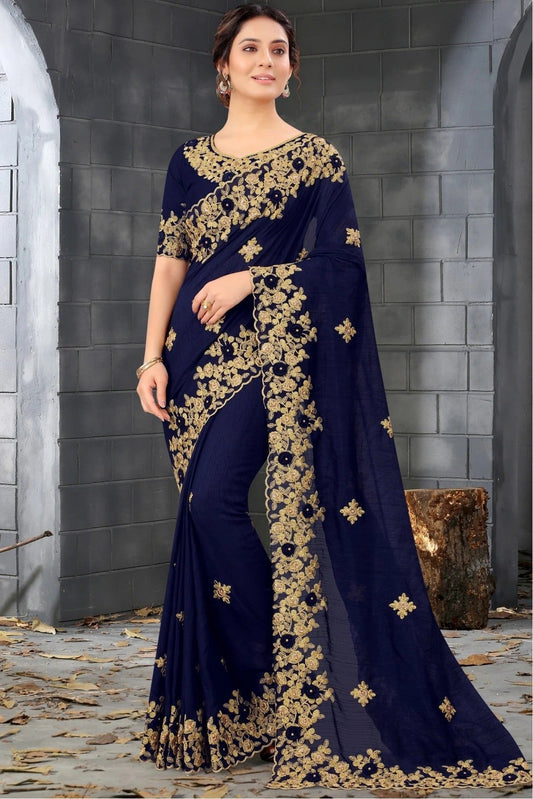Blue Colour Silk Embroidery Saree SD1120809
