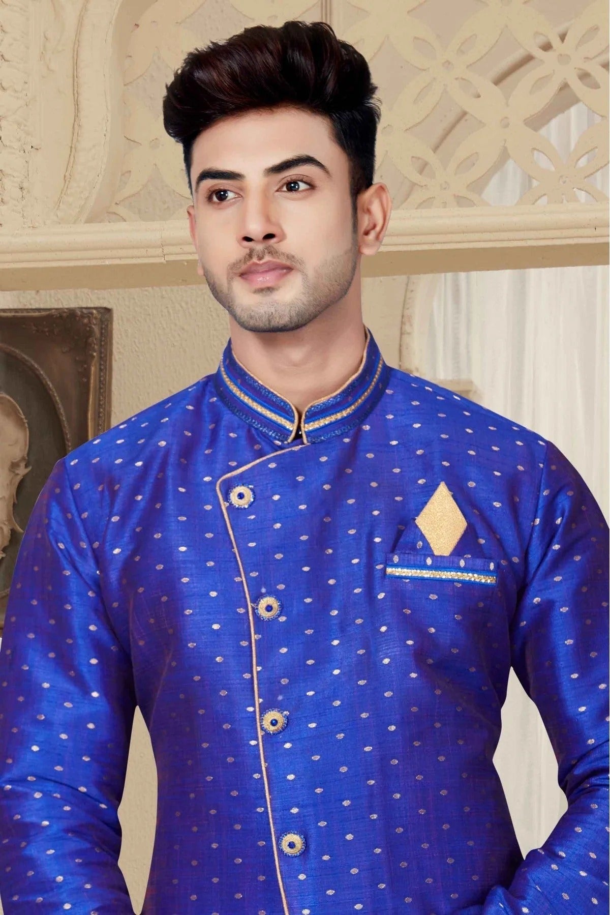 Blue Colour Silk Indo Western SH1040207 A