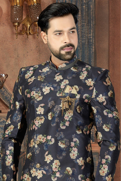 Blue Colour Silk Party Wear Dhoti Sherwani SH1040233 A