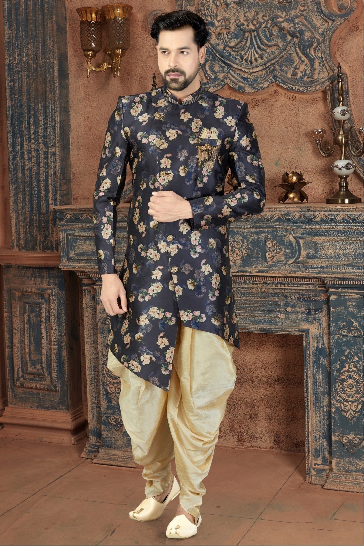 Blue Colour Silk Party Wear Dhoti Sherwani SH1040233