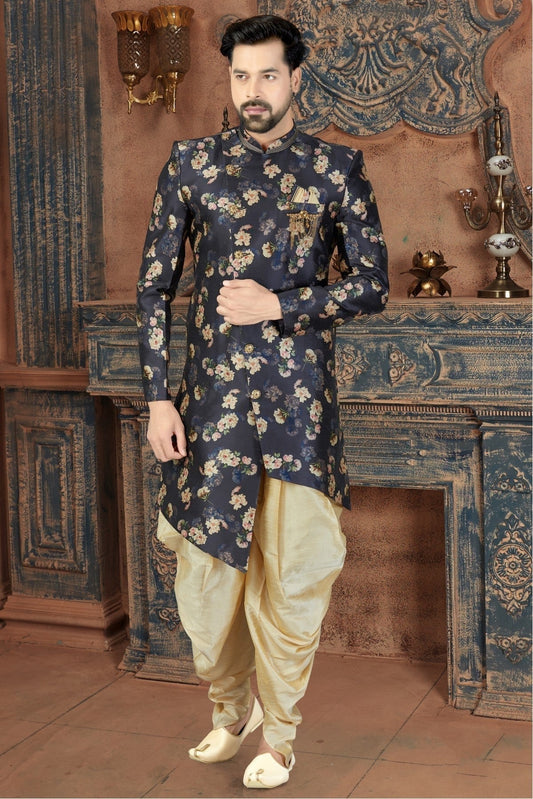Blue Colour Silk Party Wear Dhoti Sherwani SH1040233