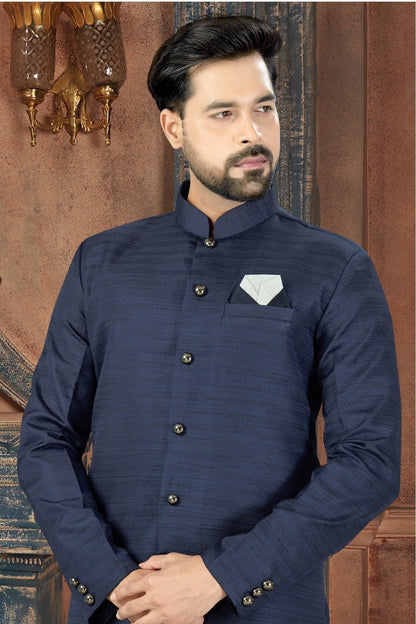 Blue Colour Silk Party Wear Sherwani SH1040239 A