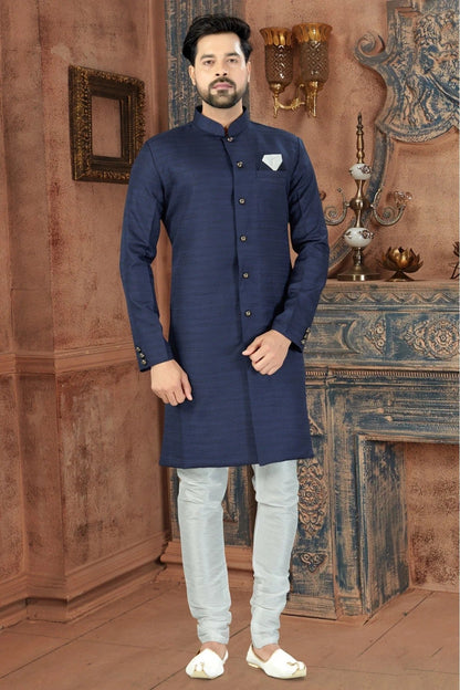 Blue Colour Silk Party Wear Sherwani SH1040239
