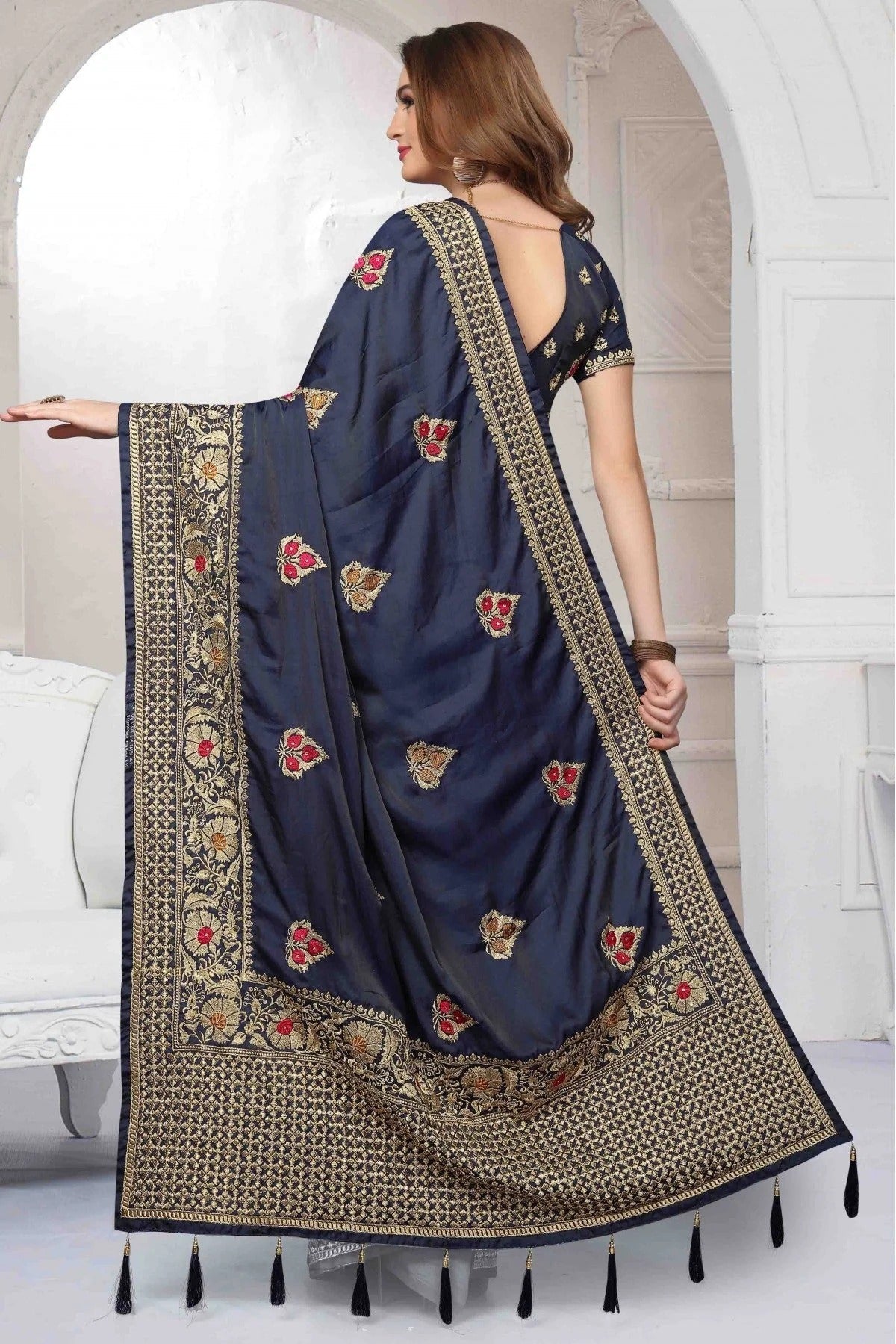 Blue Colour Silk Satin Traditional Saree SD1120449 A