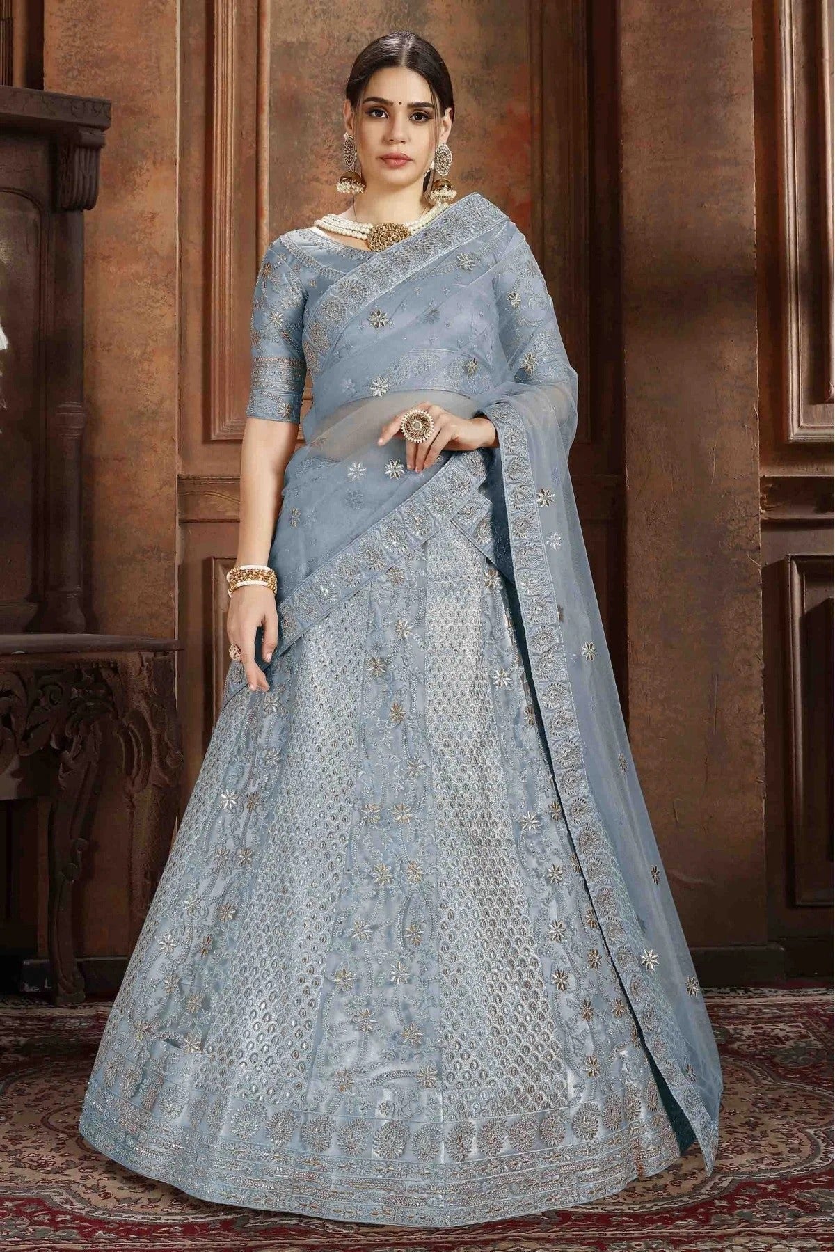 Blue Colour Soft Net Embroidery Lehenga Choli LC1080071