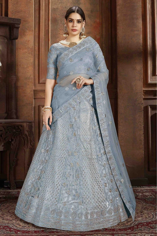 Blue Colour Soft Net Embroidery Lehenga Choli LC1080071