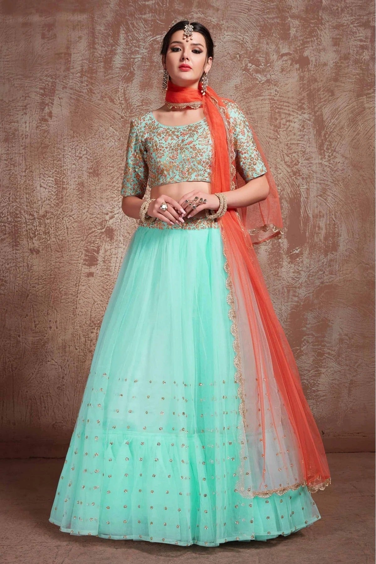 Blue Colour Soft Net Sequins Work Lehenga Choli LC1080416