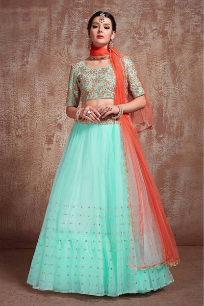 Blue Colour Soft Net Sequins Work Lehenga Choli LC1080416