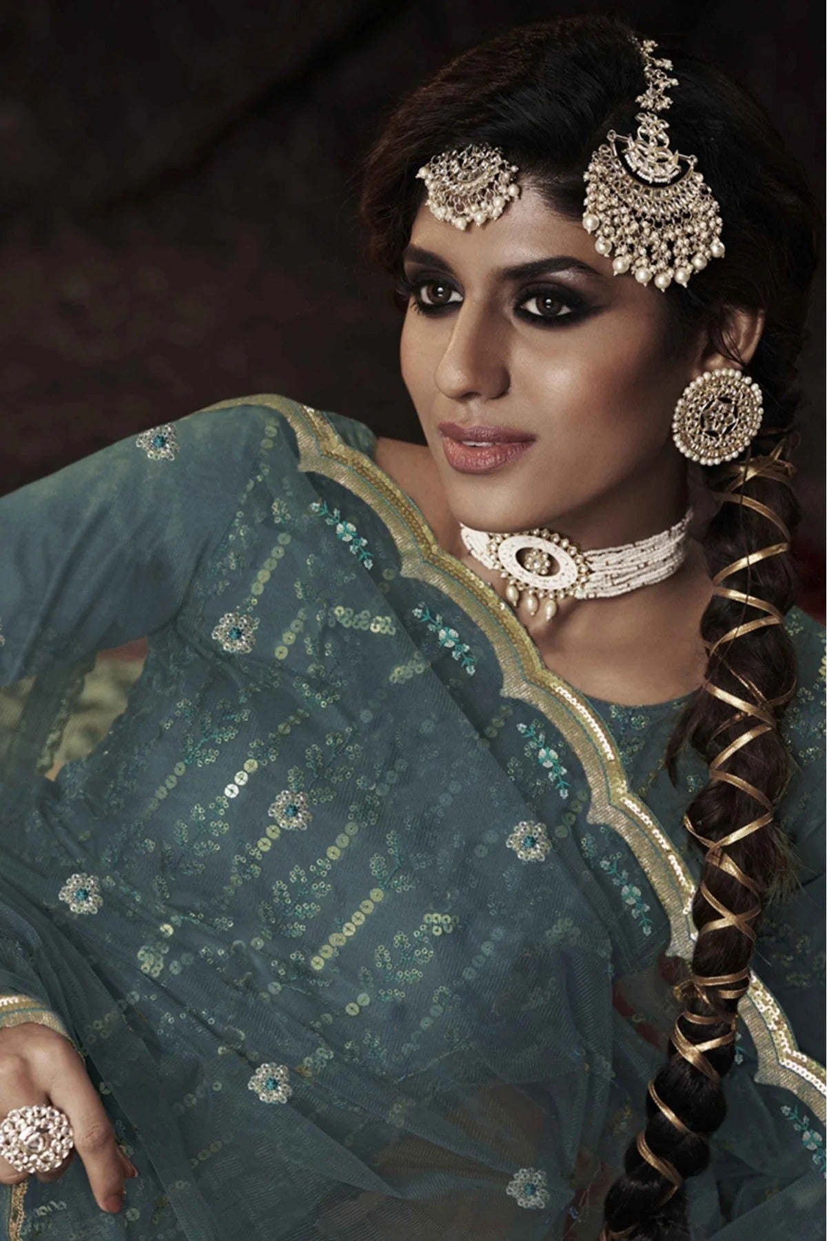 Blue Colour Soft Net Sequins Work Sharara Suit SM1080663 A
