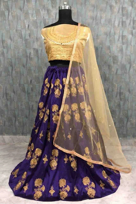 Blue Colour Taffeta Silk Thread Work Lehenga Choli LC1020012