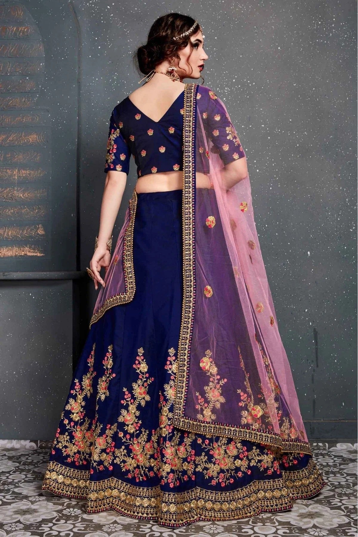 Blue Colour Taffeta and Satin Silk Lehenga Choli LC1010033 A