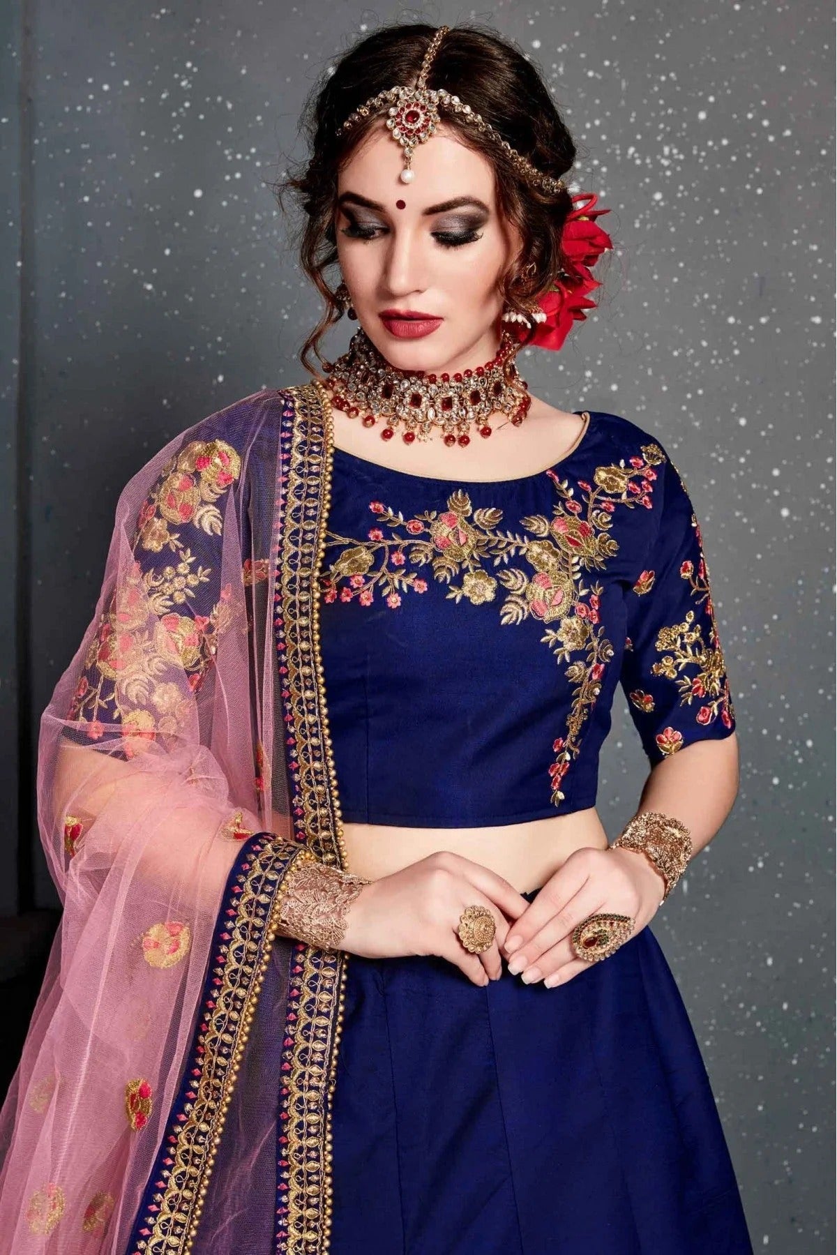 Blue Colour Taffeta and Satin Silk Lehenga Choli LC1010033 B