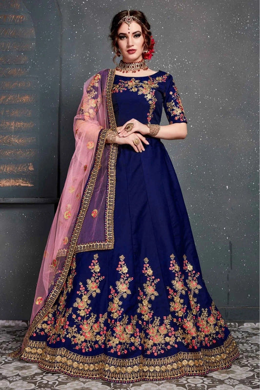 Blue Colour Taffeta and Satin Silk Lehenga Choli LC1010033