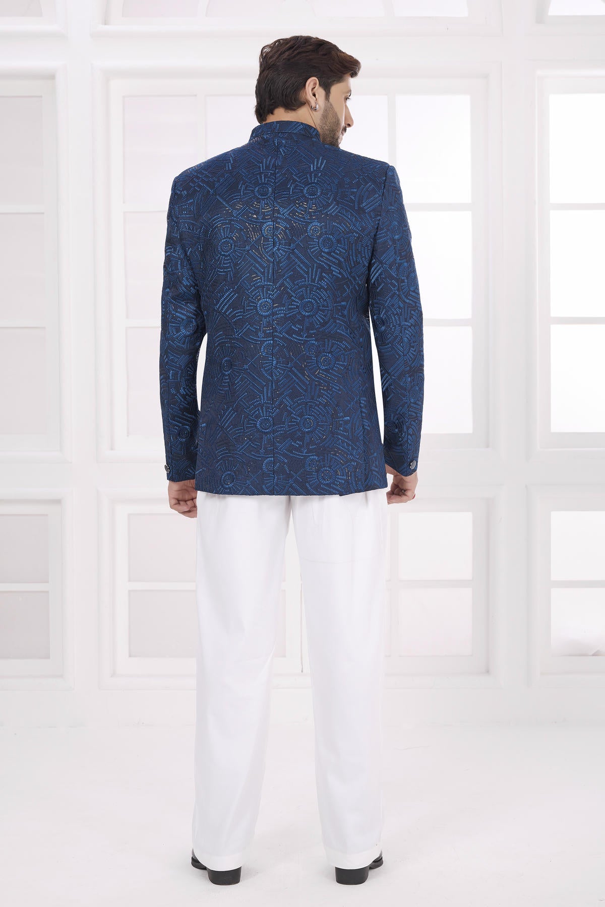 Blue Colour Thread Work Embroidery Art Silk Jodhpuri